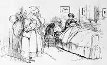 Cartoon of Father Christmas speaking to a young boy in bed
