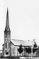 The Saint Mary Church in Lansing in a summer between 1890-1905, after electricity was run to the building.