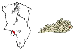 Location of Wayland in Floyd County, Kentucky.