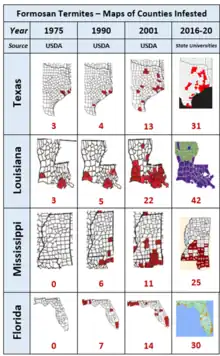 Formosan Termites-Maps of Counties Infected