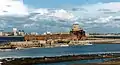 Fort Perch Rock with Liverpool in the distance