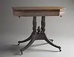 Four-column pedestal card table with pineapple finial; 1815-1820; mahogany, tulip poplar, and pine woods; 74.93 x 92.71 x 46.67&nbsp;cm; Los Angeles County Museum of Art