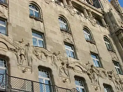 Relief at the facade of Gresham Palace in Budapest by Géza Maróti (1906)