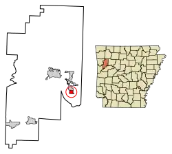 Location of Denning in Franklin County, Arkansas.