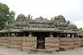 A frontal view displays the  staggered square layout of mantapa (hall) in Kedareshvara temple at Balligavi