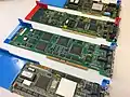 Assorted full-length Micro Channel Token Ring cards, including a LANStreamer which features multiple RJ45 ports for usage in a Token Ring network.