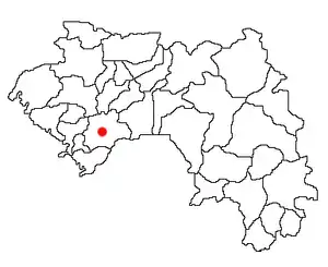 Location of Kindia Prefecture and seat in Guinea.