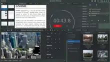 Image 3GNOME Shell, GNOME Clocks, Evince, gThumb and GNOME Files at version 3.30, in a dark theme
