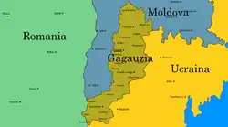 Map of the territory claimed by the Gagauz Republic. It did not control all of these lands.