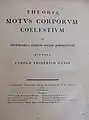 Title page of a 1890 copy of Carl Gauss' "Theoria Motus Corporum Coelestium in sectionibus conicis solem ambientium."