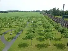 Official memorial site next to the bridge, with the railway line in the background.