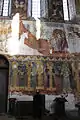 Gelati monastery, Church of Virgin the Blessed. Mural on north wall. From left to right: Queen Rusudan, Prince Bagrat, King George II, Queen Helen, King Bagrat III of Imereti, Catholicos Yevdemon Chetidze, David the Builder