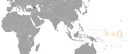 Map indicating locations of Georgia and Kiribati