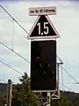 The situation beyond the last picture, speed limit still 20&nbsp;km/h, except for "RT-Fahrzeuge" which are reduced to 15&nbsp;km/h by the Zs3 plate mounted on top of an H/V main signal showing "Stop".