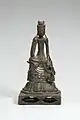 Pensive Bodhisattva Maitreya,  Silla, 6th century.  Gilt bronze, h. 28.5&nbsp;cm.  National Museum of Korea, Treasure no. 331.