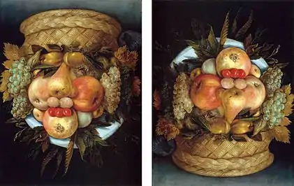 Reversible Head with Basket of Fruit, Giuseppe Arcimboldo, 1590.