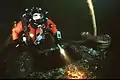 Gordon Smith with his prototype closed circuit rebreather