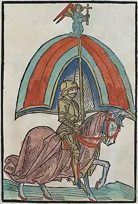 Image 14KnightIllustration: Anton Sorg; Restoration: Lise BroerA knight, a member of the warrior class of the Middle Ages in Europe, in Gothic plate armour, from a German book illustration published 1483. The modern concept of the knight is as an elite warrior sworn to uphold the values of chivalry, faith, loyalty, courage and honour. Knighthood as known in Medieval Europe was characterized by the combination of two elements: feudalism and service as a mounted combatant. Both arose under the reign of the Holy Roman Emperor Charlemagne, from which the knighthood of the Middle Ages can be seen to have had its genesis.More featured pictures