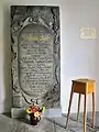 Lengthy epitaph for Johann Wauer a (German pastor), died 1728, concluding with a short Biblical quotation