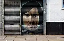 A graffiti portrait of Javier Bardem as Anton Chigurgh in the film No Country for Old Men