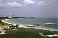 View of Grahams Harbor facing west from North Point in 1998. The water tower at left is located at the Gerace Research Centre, but no longer stands.