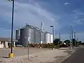 Grain silos along Main Street in Crawford, Texas.