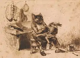 A Bulldog Butcher with a Rabbit on his Knee (undated), pen & ink, (9.9 x 11.7 cm., Morgan Library & Museum