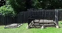 Grave of Anna Josepha King at St Mary Magdalene Church, Penrith is in the middle of the right enclosure.The tombstone (but not the remains) of her husband Philip Gidley King is in the left enclosure