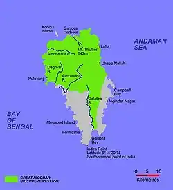 The settlement is named after the Alexandera (or Alexandria) river, seen in this map of the Great Nicobar Island