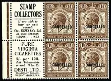Image 11Advertising for the stamp dealer Charles Nissen on a booklet pane from the 1929 PUC stamps of Great Britain.