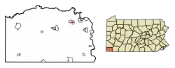 Location of Jefferson in Greene County, Pennsylvania.