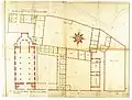 Architectural plan of the Jesuit college Athénée de Luxembourg and the Jesuit church in the Notre-Dame street.