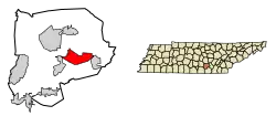 Location of Gruetli-Laager in Grundy County, Tennessee.