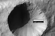 Close-up of gullies in crater, as seen by HiRISE under the HiWish program.