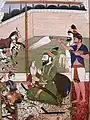 Guru Gobind Singh with the Sahibzadas. By the atelier of Purkhu, Kangra, early nineteenth century, opaque watercolour on paper