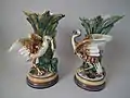 Bird Vases, 1887, Sweden. Coloured glazes, naturalistic in style.