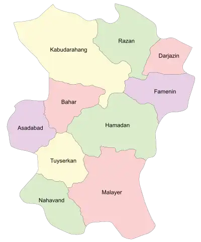 Location of Hamadan County in&nbsp;Hamadan&nbsp;province