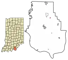 Location of Crandall in Harrison County, Indiana.