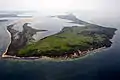 Aerial view of the cliff coast at Dornbusch, the northern tip of the Hiddensee island