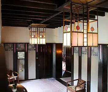 Interior hallway view, Hill House, Helensburgh, Scotland, designed and built by Walter Blackie (1902-1904)