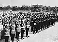 Hitlerjugend in Nijūbashi Edo Castle holding a symbolic greeting ceremony for Emperor Shōwa.