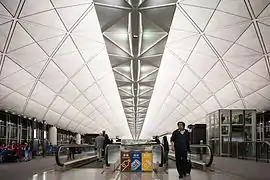 The interior of Terminal 1 at night