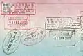 Entry and exit stamps issued at Hong Kong International Airport and Lo Wu Control Point in a Thai passport; noted that there were no Bauhinia on stamps and exit stamps were oval
