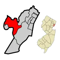 Location of Kearny within Hudson County and the state of New Jersey