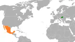 Map indicating locations of Hungary and Mexico