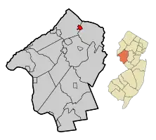 Map of Califon in Hunterdon County. Inset: Location of Hunterdon County highlighted in the State of New Jersey.