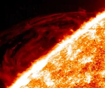 IRIS view above the sun's surface extending well out into the solar atmosphere