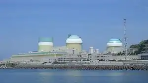 Image 21The Ikata Nuclear Power Plant, a pressurized water reactor that cools by utilizing a secondary coolant heat exchanger with a large body of water, an alternative cooling approach to large cooling towers (from Nuclear power)