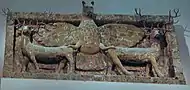 Room 56 - Sculpture of the god Imdugud, lion-headed eagle surmounting a lintel made from sheets of copper, Temple of Ninhursag at Tell al-'Ubaid, Iraq, c. 2500 BC