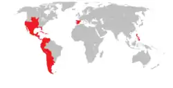 The Spanish Empire at its maximum extent during the second half of the 18th century